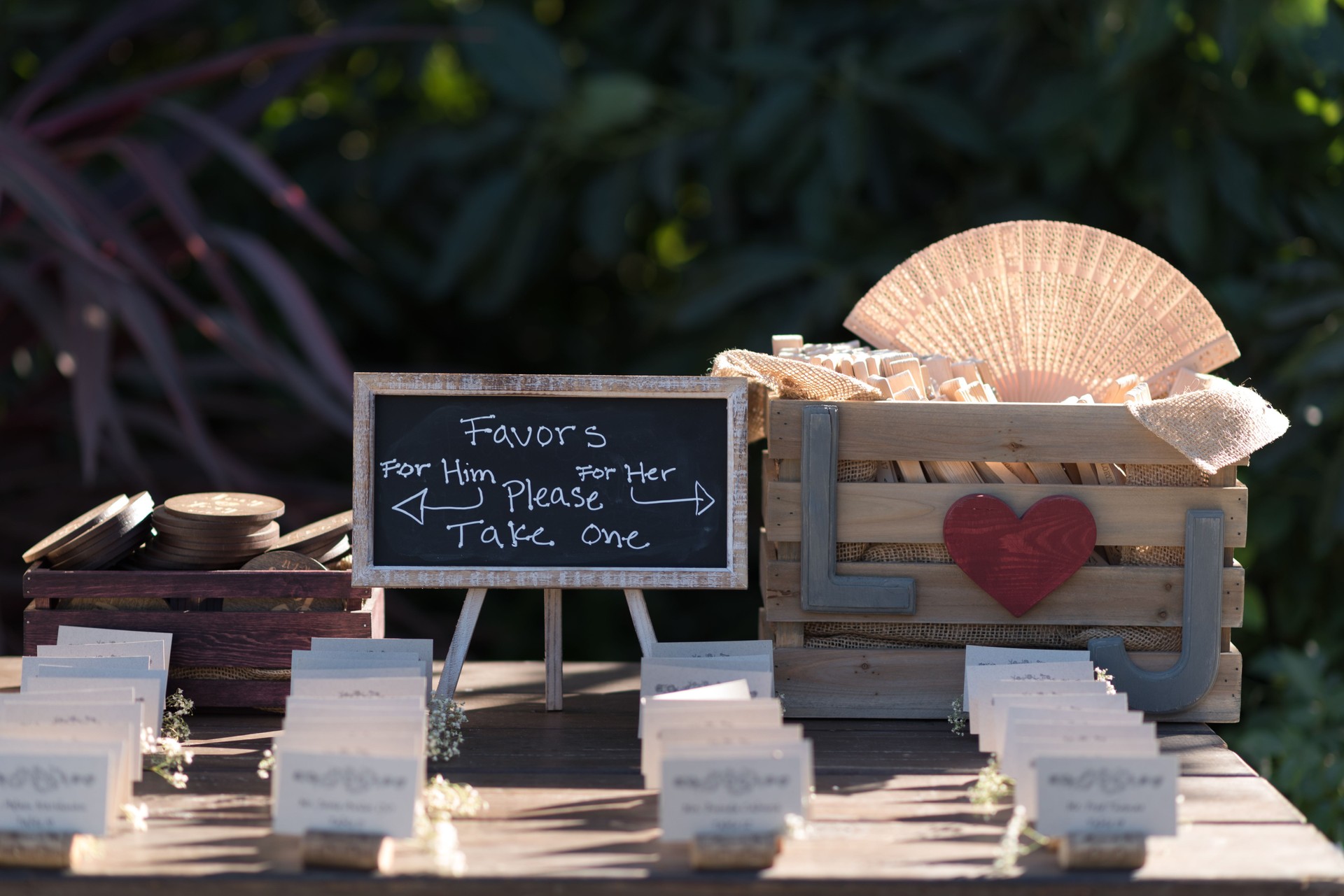 Wedding favor table with rustic decor.